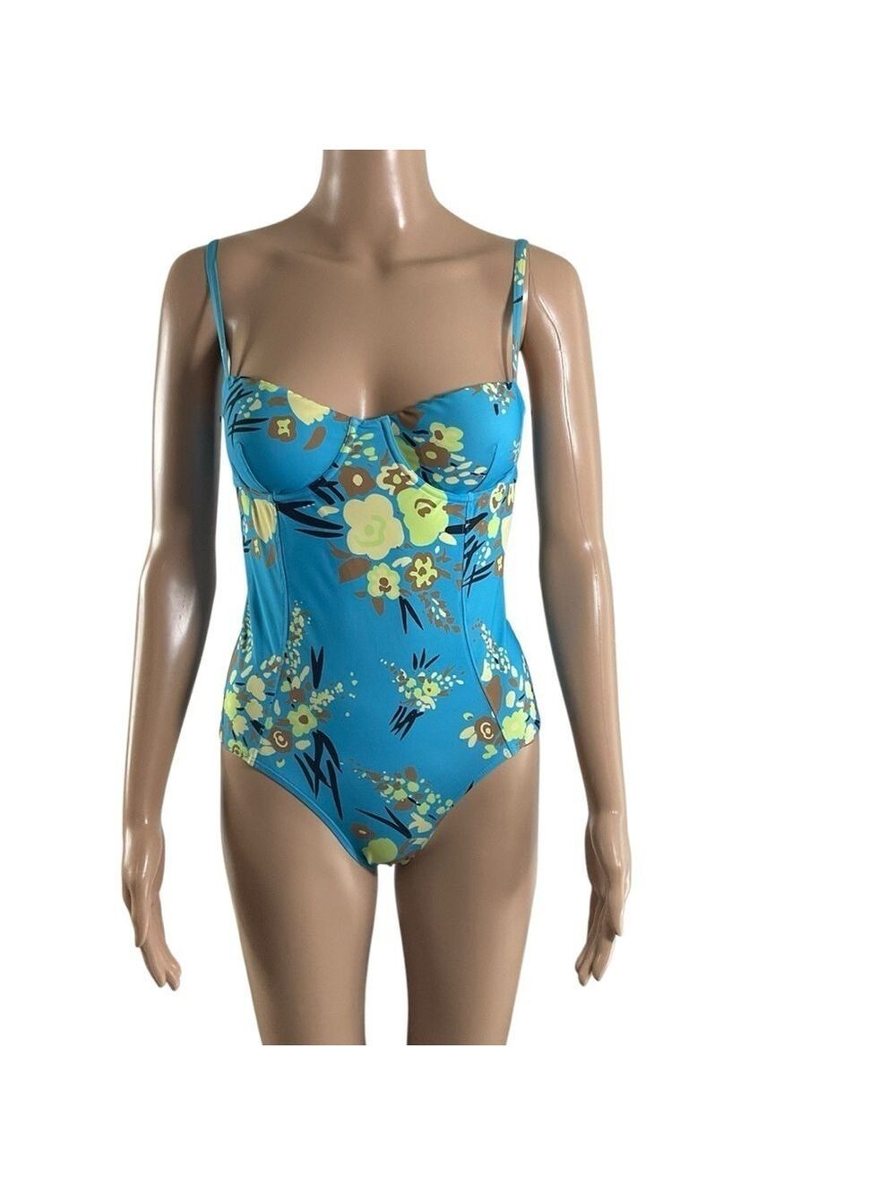 Tory Burch Printed Underwire One-Piece Swimsuit - Size Small Blue Drip Bouquet